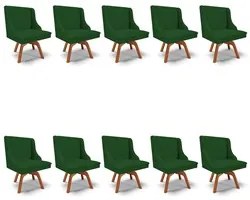 Kit 10 Cadeiras Estofadas Base Giratória de Madeira Lia Veludo Verde L