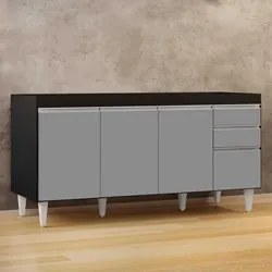 Balcão Gabinete 160cm Sem Tampo 4 Portas 2 Gavetas Arkansas Preto/Cinz