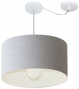 Lustre Pendente Cilíndrico Com Desvio Md-4231 Cúpula em Tecido 50x30cm Rustico Cinza - Bivolt