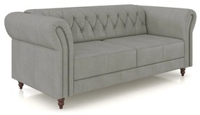 Sofá Living Sala de Estar Stanford Chesterfield 2 Lugares 200cm Pés de Madeira Couro Cinza G58 - Gran Belo