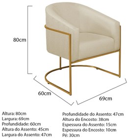 Poltrona Decorativa Sala de Estar Recepção Luiza Base de Ferro Dourado Suede - ADJ Decor