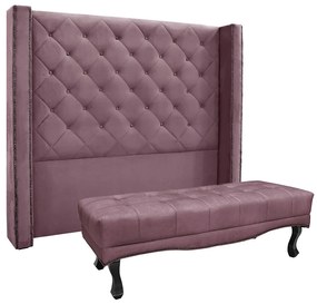 Cabeceira Cama Box Casal 140cm e Recamier Vicenza Veludo Uva S04 - D'Rossi