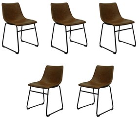 Kit 5 Cadeiras Decorativas Marquezine Sala de Jantar PU Base Aço Marrom/Preto G56 - Gran Belo