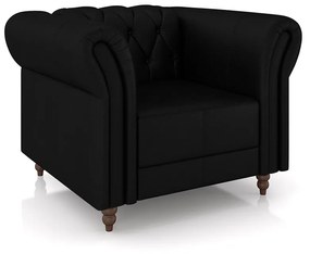 Kit 2 Poltronas Decorativas Sala de Estar Stanford Chesterfield Pés de Madeira Couro Preto Brilho G58 - Gran Belo