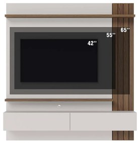 Painel TV 65 Pol 150cm Bancada Suspensa Ripado Luca C04 - D'Rossi - Amendoa e Off White Matte