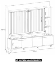 Estante Painel de TV 60 Pol 200cm Natan H01 Castanho/Off White - Mpoze