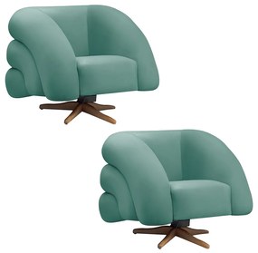 Poltrona Giratória Orgânica com Balanço kit 2 Tana Bouclê E03 - D'Rossi - Azul Turquesa
