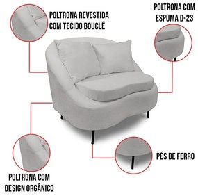 Poltrona Decorativa Orgânica Pé Ferro Pto Kit 2 Zaya Bouclê Cinza C05 - D'Rossi