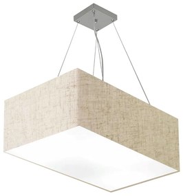 Lustre Pendente Retangular Md-4372 Cúpula em Tecido 60x40cm Rustico Bege