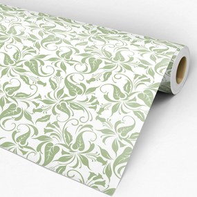 Papel de parede adesivo floral verde e branco