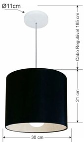 Lustre Pendente Cilíndrico Md-4054 Cúpula em Tecido 30x21cm Preto - Bivolt