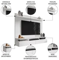 Painel para TV 55 Pol Suspenso 162cm Noruega Branco - Móveis Leão