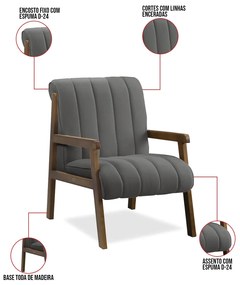 Poltrona Decorativa Sala Base de Madeira kit 2 Daline Bouclê E03 - D'Rossi - Cinza escuro