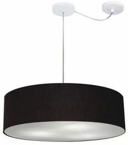 Lustre Pendente Cilíndrico Com Desvio Md-4265 Cúpula em Tecido 60x15cm Preto - Bivolt