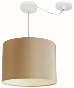Lustre Pendente Cilíndrico Com Desvio Md-4227 Cúpula em Tecido 40x30cm Palha - Bivolt