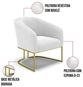 Sofá Namoradeira e Poltrona Industrial Dourado Stella Bouclê Off Wte D03 - D'Rossi