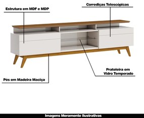 Rack Bancada 2 Gavetas com Nicho 218cm Amy Off White/Freijó G29 - Gran Belo