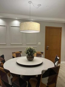 Lustre Pendente Cilíndrico Com Desvio De Centro Md-4151 Cúpula 50x25cm Rustico Bege - Bivolt
