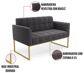 Namoradeira e Poltrona Industrial Dourado Elisa Bouclê Grafite D03 - D'Rossi