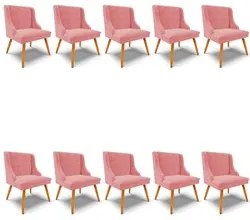Kit 10 Cadeiras Estofadas para Sala de Jantar Pés Palito Lia Suede Ros