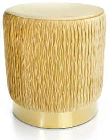 Puff Decorativo Redondo de Natal com Veludo Bege com Detalhe Dourado na Base - D'Rossi