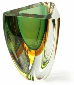 Vaso Triangular nº 4 Bicolor Verde com Âmbar Murano Cristais Cadoro