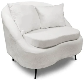 Poltrona Decorativa Orgânica Pé Ferro Preto Zaya Bouclê Off White C05 - D'Rossi