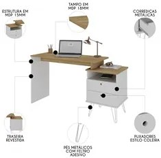 Mesa Escrivaninha Industrial 2 Gavetas Lux A06 Olmo/Branco   - Mpozena