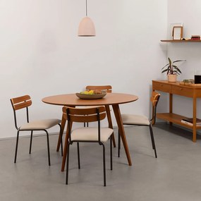 Conjunto Mesa de Jantar Square Laminada Redonda Natural - 1,08m + 4 Cadeiras Ribs Sarja - Deserto