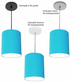 Luminária Pendente Vivare Free Lux Md-4102 Cúpula em Tecido - Azul-Turquesa - Canopla cinza e fio transparente