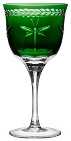 Taça de Cristal Lapidado Artesanal p/ Água Libélula - Verde Escuro - 87  Verde Escuro - 87