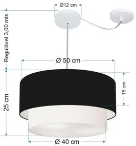 Lustre Pendente Cilíndrico Com Desvio Preto e Branco MJ-4366 Para Mesa de Jantar e Estar