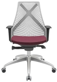 Cadeira Office Bix Tela Cinza Assento Poliéster Vinho Autocompensador Base Alumínio 95cm - 63991 Sun House