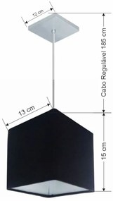 Lustre Pendente Quadrado Md-4223 Cúpula em Tecido 15/13x13cm Preto - Bivolt