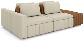 Sofá Ilha com Encosto e Almofadas Móveis Olimpo 245cm Modulado Linho/PU Bege/Caramelo G45 - Gran Belo