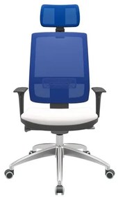 Cadeira Office Brizza Tela Azul Com Encosto Assento Vinil Branco Autocompensador 126cm - 63165 Sun House