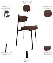 Cadeira de Jantar Estofada Kit 4 Ella M25 Sintético Marrom - Mpozenato