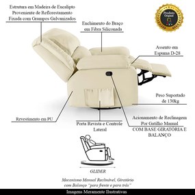 Poltrona do Papai Reclinável Melim Glider Giratória Massagem PU Bege FH1 - D'Rossi