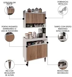 Armário Aéreo Ceci e Balcão Aparador Buffet Lice M24 Branco/Freijó - M