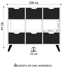 Nicho Organizador Retrô 6 Gavetas Freijó/Off White - Qmovi