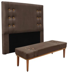Cabeceira Cama Box Casal 140cm e Recamier Gênova Veludo Marrom S04 - D'Rossi