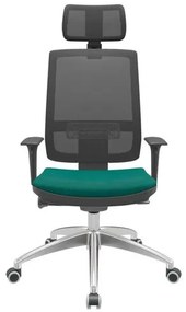 Cadeira Office Brizza Tela Preta Com Encosto Assento Poliéster Verde Autocompensador 126cm - 63006 Sun House
