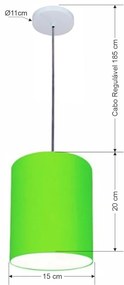 Luminária Pendente Vivare Free Lux Md-4103 Cúpula em Tecido - Verde-Limão - Canopla branca e fio transparente