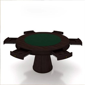 Conjunto Mesa de Jogos Carteado Bellagio Tampo Reversível e 6 Cadeiras Madeira Poker Base Cone Veludo Preto/Tabaco G42 - Gran Belo