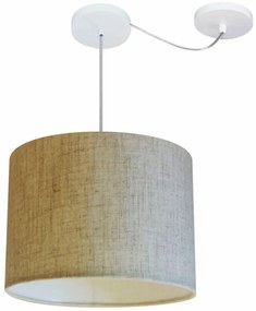 Lustre Pendente Cilíndrico Com Desvio Md-4227 Cúpula em Tecido 40x30cm Rustico Bege - Bivolt