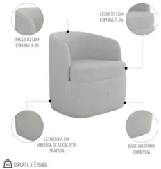 Kit 2 Poltronas Giratória Decorativa para Sala Dandara Z08 Linho Cinza