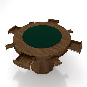 Conjunto Mesa de Jogos Carteado Bellagio Tampo Reversível Verde e 4 Cadeiras Madeira Poker Base Cone Linho Cinza/Nogueira G42 - Gran Belo