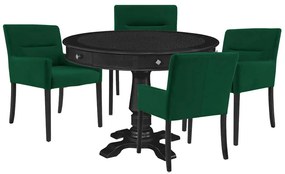 Mesa de Jogos Carteado Redonda Victoria Tampo Reversível Preto com Kit 4 Cadeiras Vicenza Verde G36 G15 - Gran Belo