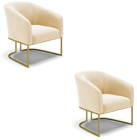 Poltrona Decorativa Industrial Dourado kit 2 Stella Suede D03 - D'Rossi - Bege