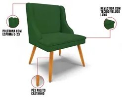 Kit 2 Cadeiras Estofadas para Sala de Jantar Pés Palito Lia Veludo Ver